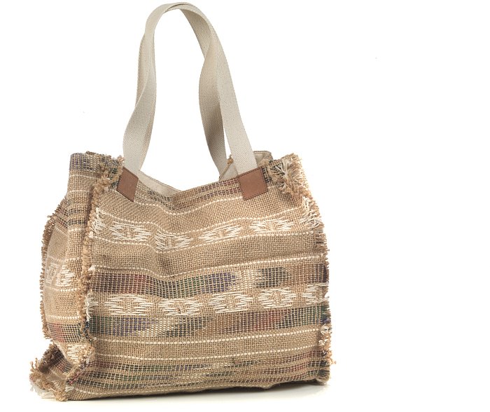 Borsa in tessuto naturale con ricami