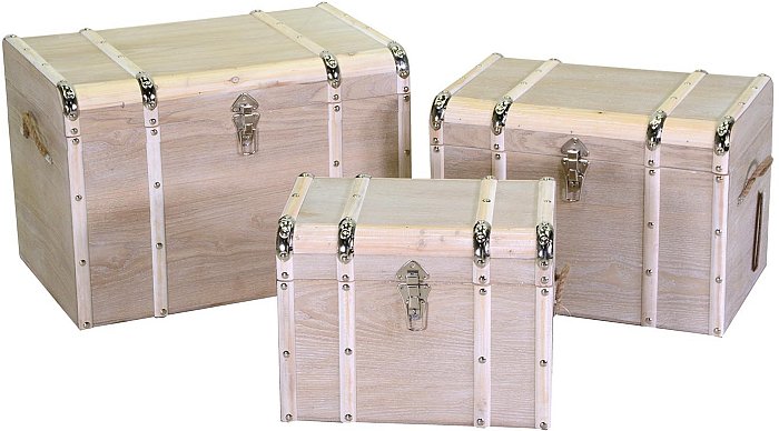 Baule rettangolare in legno sbiancato