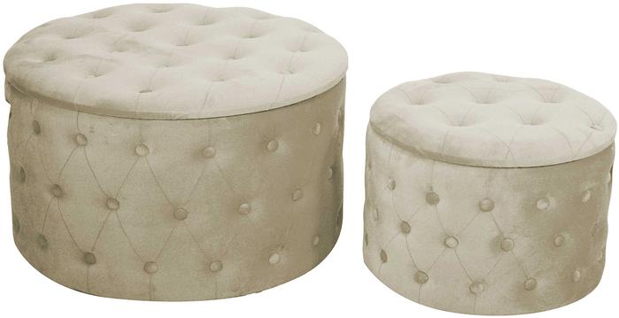 Pouf contenitore crema in velluto trapuntato