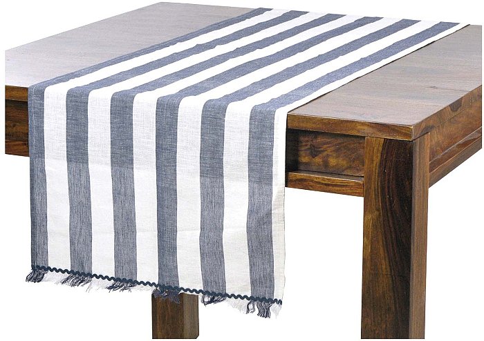 Tovaglia runner misto lino righe windy blu