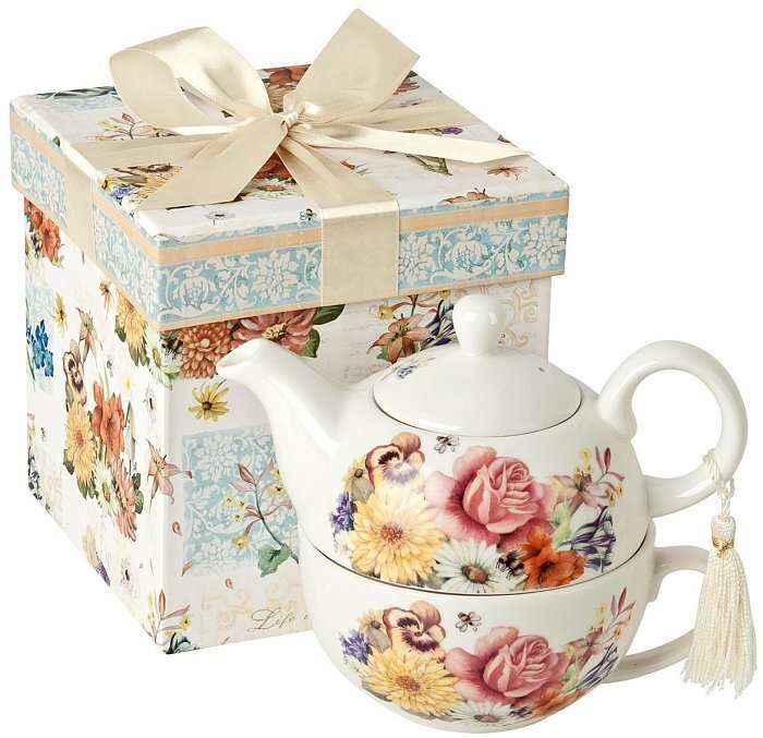 Teiera in ceramica a fiori con scatola regalo