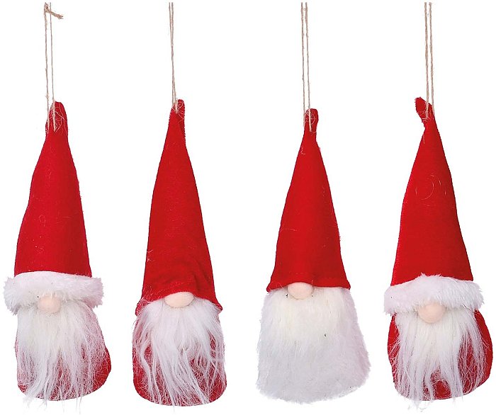 Confezione 4 gnomi appendibili in tessuto rosso