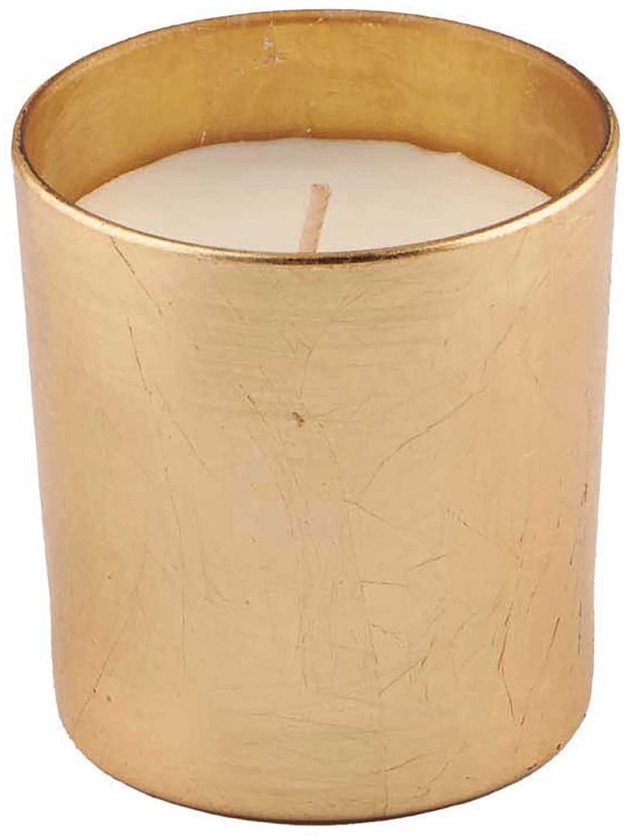 Candela Albizia in vaso di vetro dorato