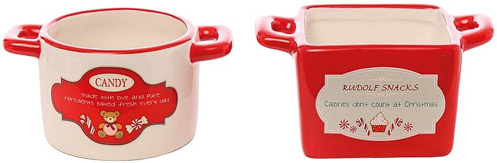 Set 2 vasetti in ceramica tondo/quadrato crema/rosso