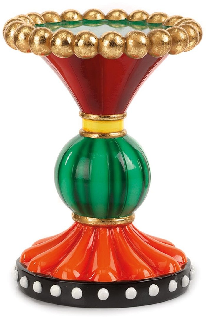 Portacandela in resina rosso/verde/oro