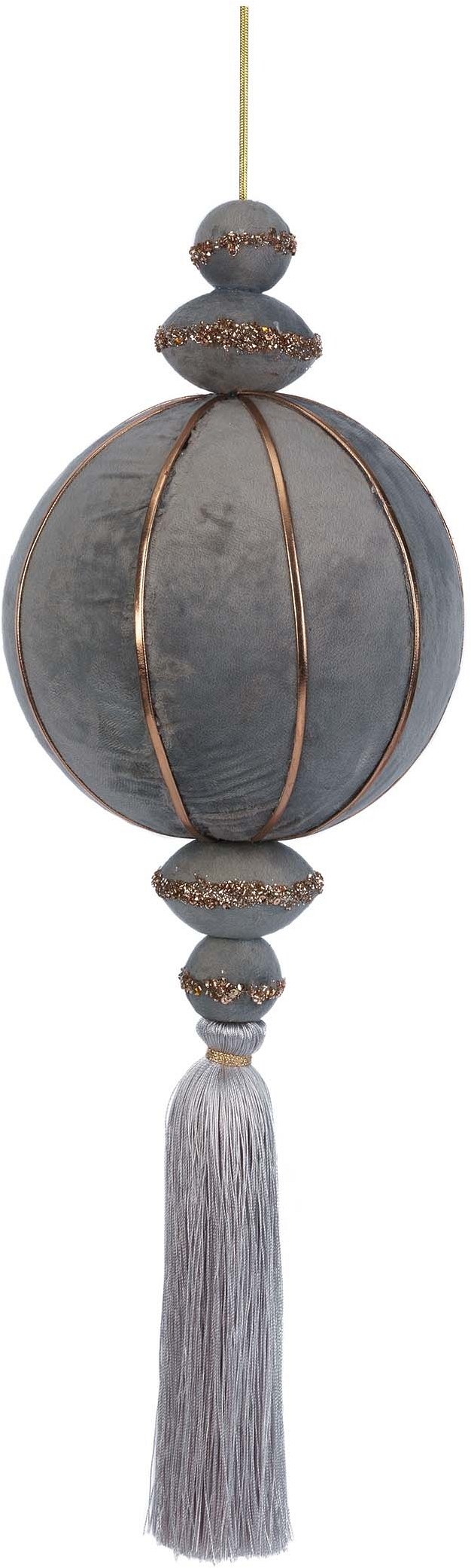 Sfera in velluto grigio con nappa e decoro oro