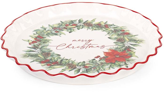 Piatto in ceramica Merry Christmas bianco/rosso