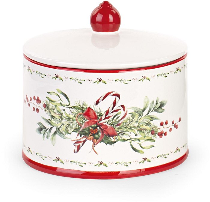 Barattolo in ceramica bastoncini natalizi con coperchio