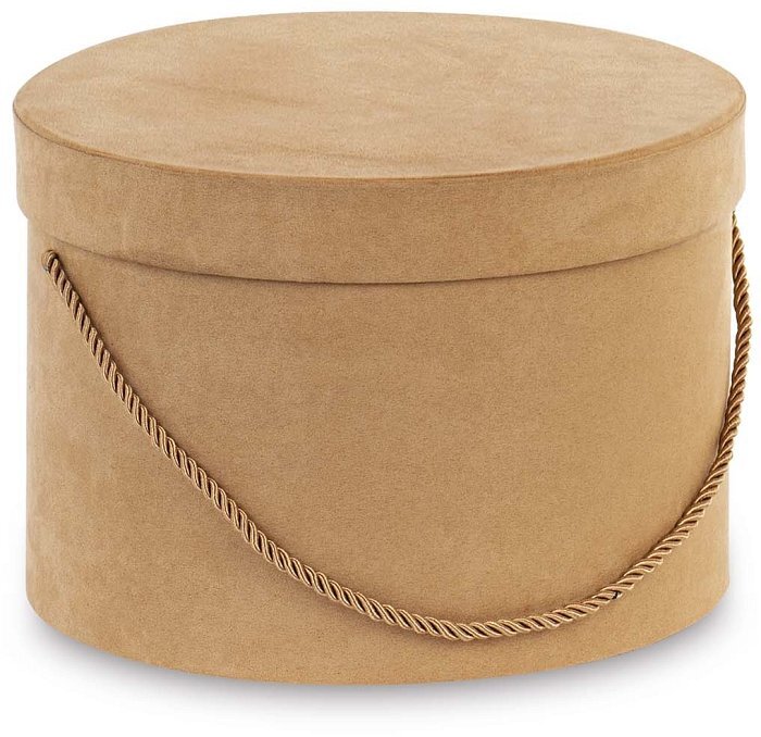Scatola tonda in alcantara beige con cordone