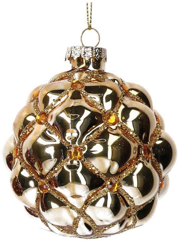 Confezione 12 sfere di vetro oro con glitter e strass