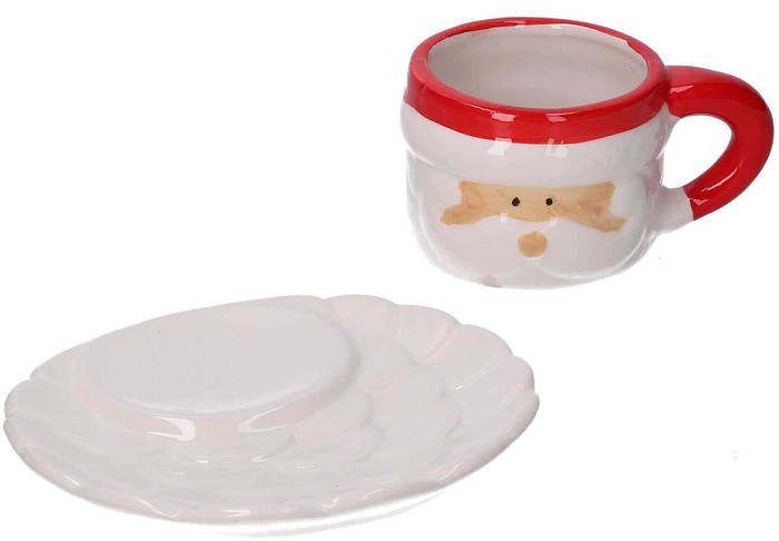 Tazzina Caffè Santa Claus Bianco/Rosso con Piattino