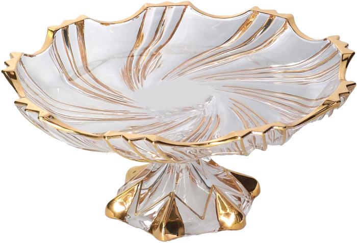 Alzata in Vetro Bianco con Bordi Dorati