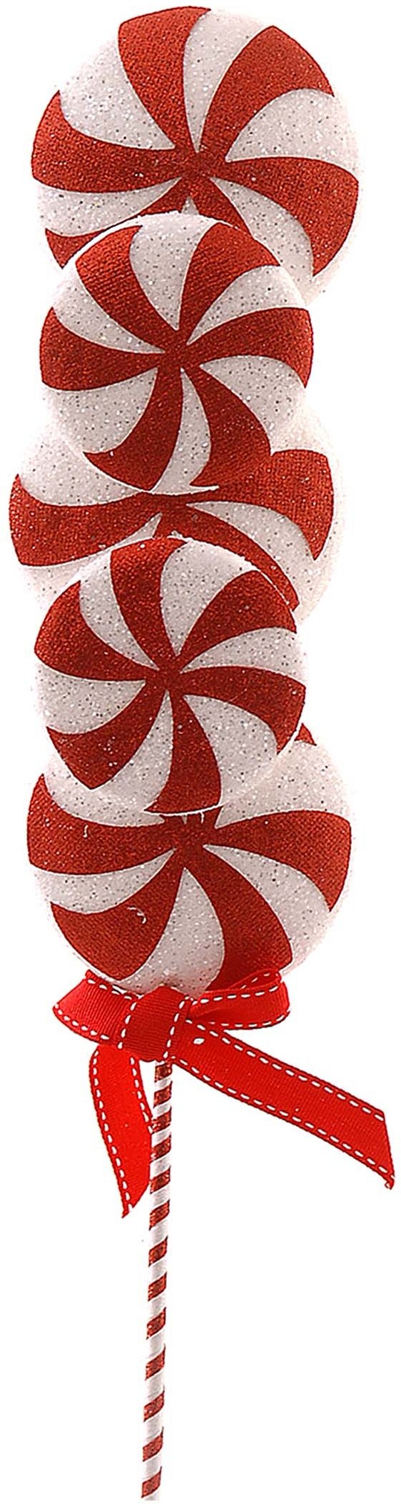 Ramo Decorativo Candy con 5 Medaglioni Bianco/Rosso h 68cm