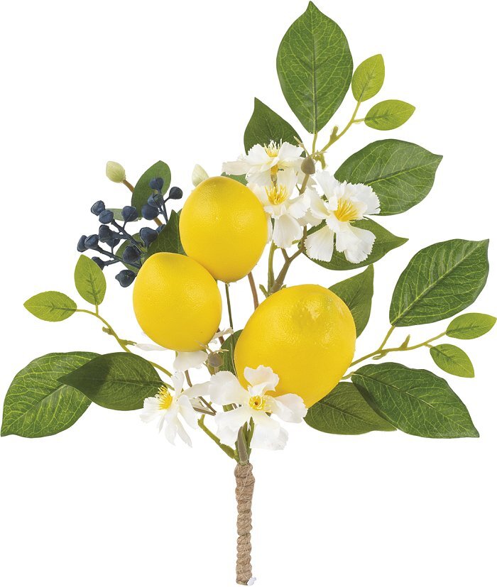 Conf. 2 Rametti con 3 Limoni Fiori e Foglie