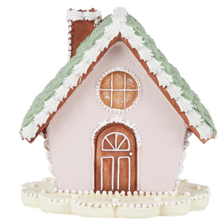 Casina in Resina Candy Rosa con Tetto Verde h 12 cm