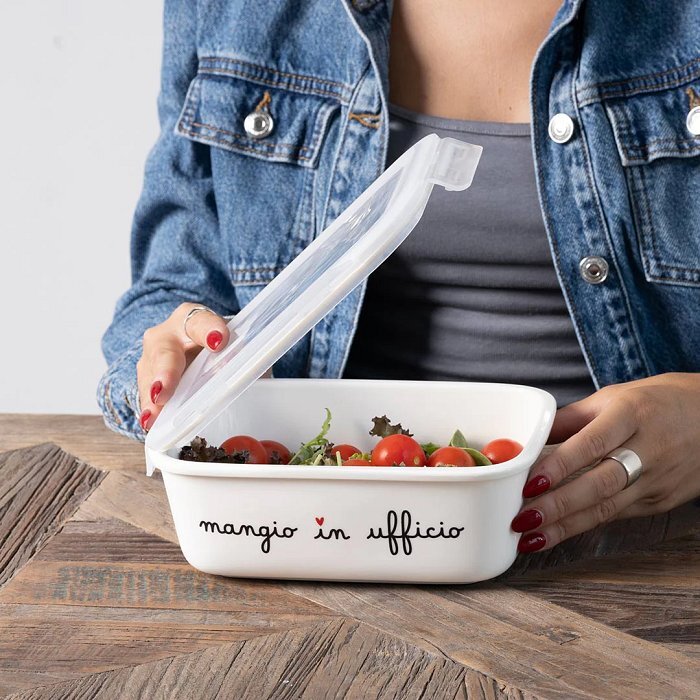 Lunch Box Contenitore in Ceramica "Mangio in Ufficio" Taglia L