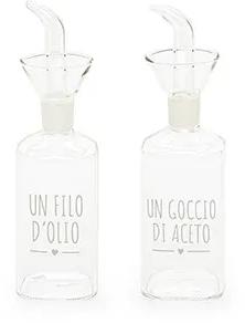Set Olio e Aceto in Vetro con Scritta Decoro