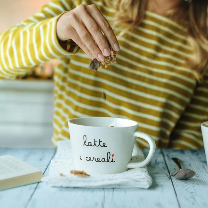 Set 2 Tazze Colazione in Ceramica "Latte e Cereali"
