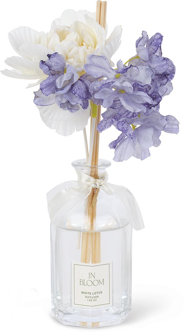 Diffusore in Vetro White Lotus con Fiori Bianco/Azzurri
