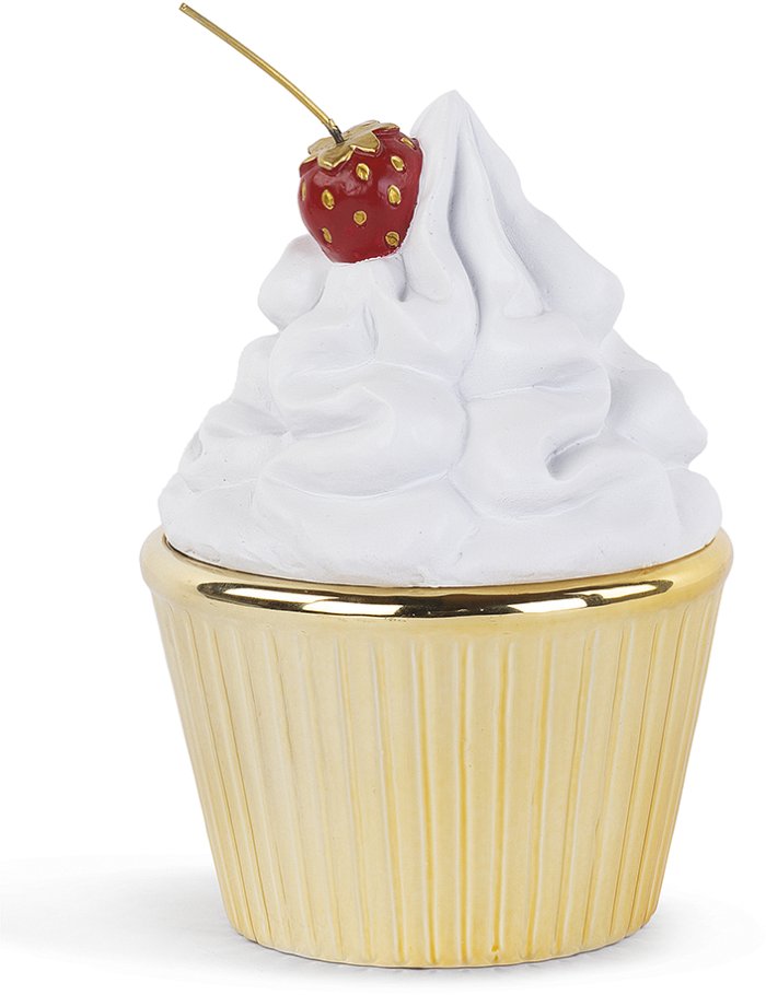 Contenitore Coppa Gelato Bianco con Fragola in Resina e Ceramica