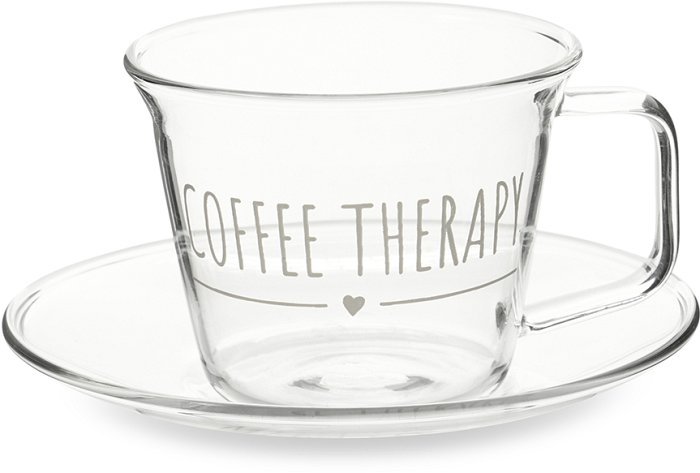 Set 2 Tazzine "Coffee Therapy" in Vetro Borosilicato con Piattino
