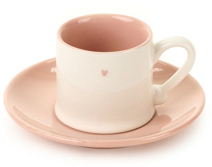 Set 2 Tazzine Espresso Bianche Cuoricino con Piattino