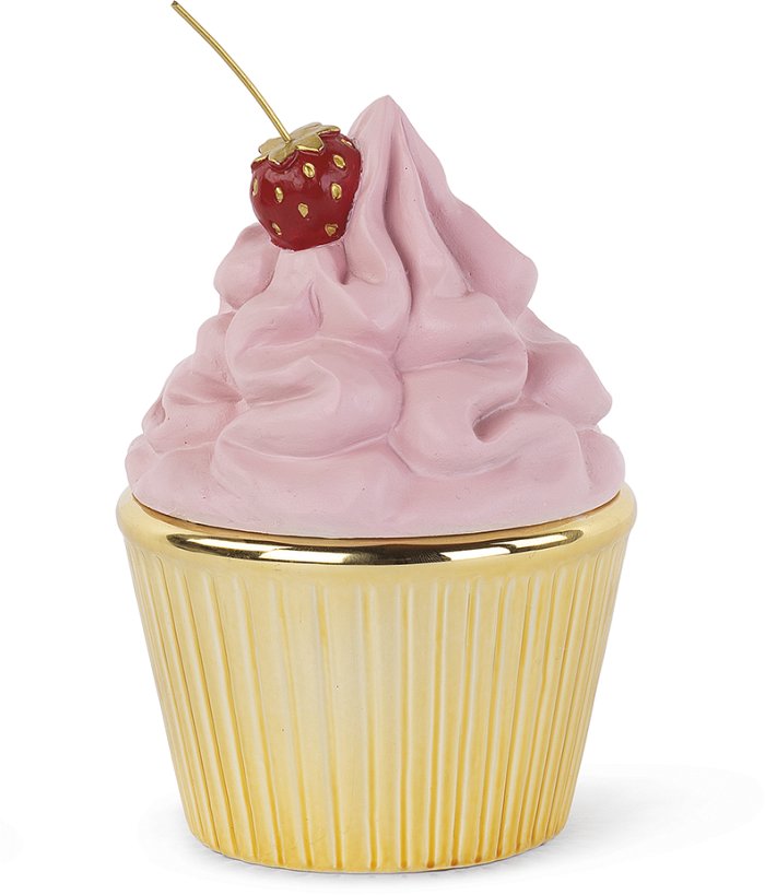 Contenitore Coppa Gelato Rosa con Fragola in Resina e Ceramica