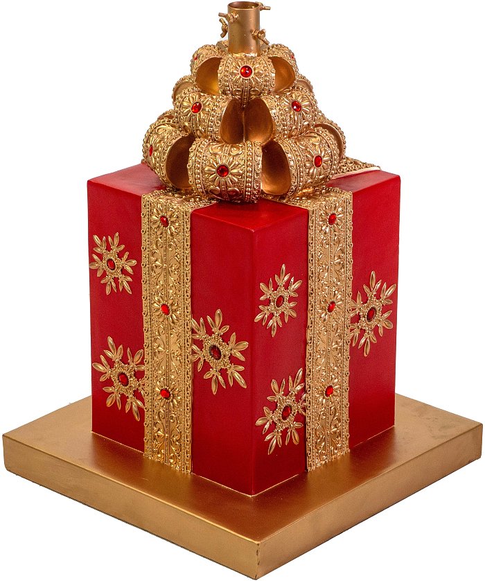 Base per Albero di Natale in Resina Pacco Regalo Rosso/Oro