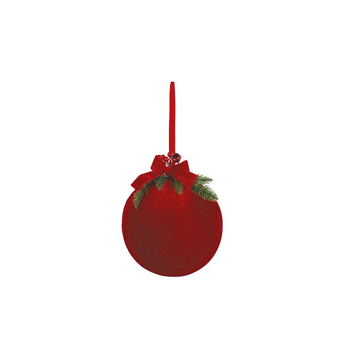 Sfera Media in Velluto Rosso con Fiocco Pino e Campanellino
