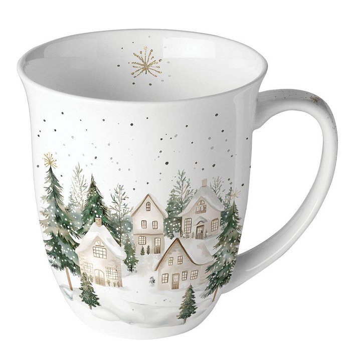 Mug 0,4 L .Tea in Ceramica Snowy Houses