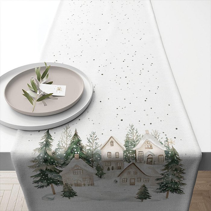 Table Runner 100% Cotone Snowy Houses