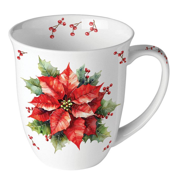 Mug 0,4 L .Tea in Ceramica Festive Poinsettia White
