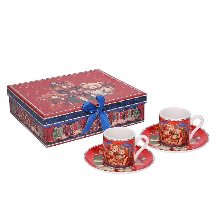 Set 4 Tazze in Ceramica con Piattino Orsetti Circo