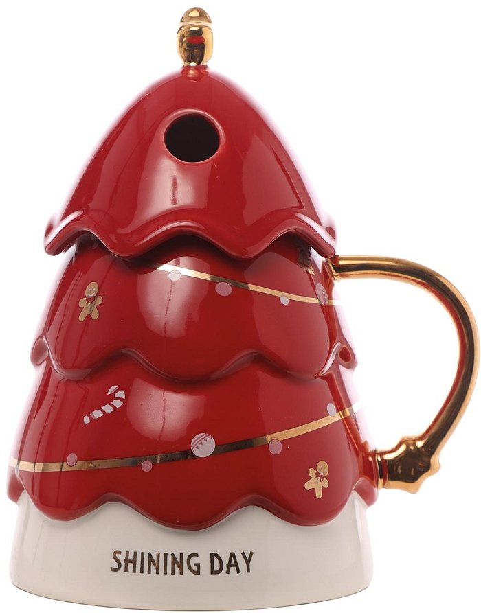 Tazza/Contenitore in ceramica alberello rosso con manico