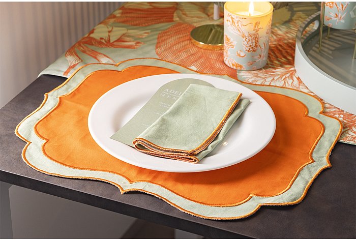 Set Tovaglietta e Tovagliolo Verde/Arancione Toile