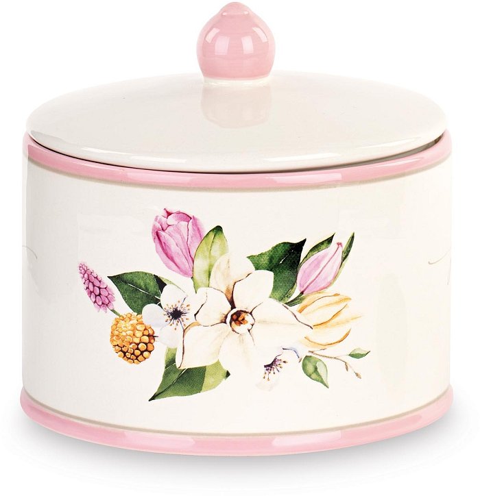 Biscottiera con fiori in ceramica dolomite